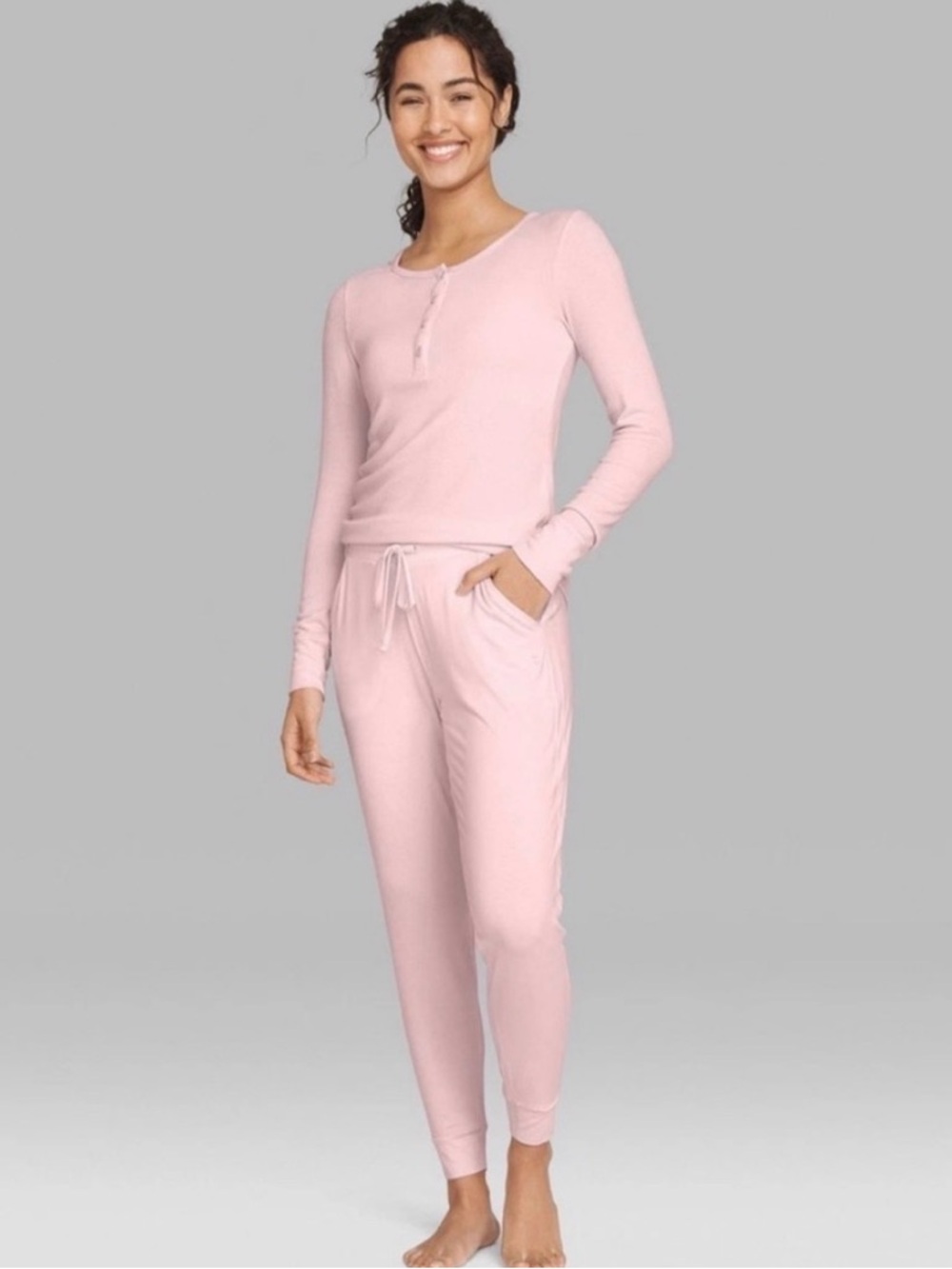 Tommy John Downtime Henley and Joggers Sleep Set in Barely There Pink